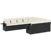 The Living Store 10-tlg. Garten-Sofagarnitur mit Kissen Schwarz Poly Rattan
