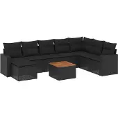The Living Store 9-tlg. Garten-Sofagarnitur mit Kissen Schwarz Poly Rattan
