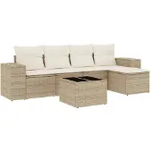 The Living Store 6-tlg. Garten-Sofagarnitur mit Kissen Beige Poly Rattan