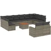 The Living Store 13-tlg. Garten-Sofagarnitur mit Kissen Grau Poly Rattan