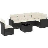The Living Store 7-tlg. Garten-Sofagarnitur mit Kissen Schwarz Poly Rattan