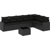 The Living Store 8-tlg. Garten-Sofagarnitur mit Kissen Schwarz Poly Rattan