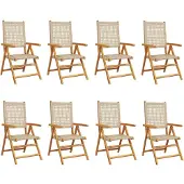 The Living Store Gartenstuhl Verstellbar 8 Stk. Beige Poly Rattan Massivholz