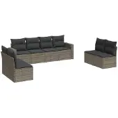 The Living Store 8-tlg. Garten-Sofagarnitur mit Kissen Grau Poly Rattan