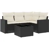 The Living Store 5-tlg. Garten-Sofagarnitur mit Kissen Schwarz Poly Rattan