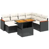 The Living Store 8-tlg. Garten-Sofagarnitur mit Kissen Schwarz Poly Rattan
