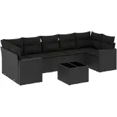 The Living Store 8-tlg. Garten-Sofagarnitur mit Kissen Schwarz Poly Rattan