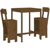 The Living Store 3-tlg. Gartenbar-Set Honigbraun Massivholz Kiefer