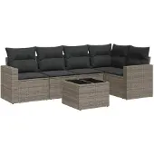 The Living Store 6-tlg. Garten-Sofagarnitur mit Kissen Grau Poly Rattan