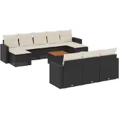 The Living Store 11-tlg. Garten-Sofagarnitur mit Kissen Schwarz Poly Rattan
