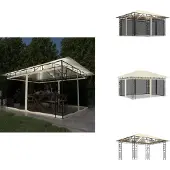 vidaXL Pavillon mit Moskitonetz & LED-Lichterkette 4x3x2,73m Cremeweiß - Pavillons & Partyzelte