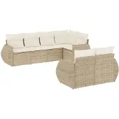 The Living Store 7-tlg. Garten-Sofagarnitur mit Kissen Beige Poly Rattan