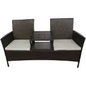 The Living Store Gartensofa 2-Sitzer mit Teetisch Poly Rattan Braun
