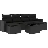 The Living Store 7-tlg. Garten-Sofagarnitur mit Kissen Schwarz Poly Rattan