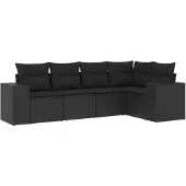 The Living Store 5-tlg. Garten-Sofagarnitur mit Kissen Schwarz Poly Rattan