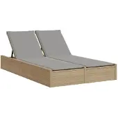 The Living Store Doppel-Sonnenliege mit Auflagen Beige Poly Rattan