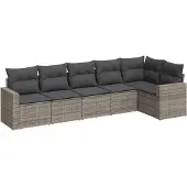 The Living Store 6-tlg. Garten-Sofagarnitur mit Kissen Grau Poly Rattan