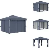 vidaXL Pavillon mit Vorhang 3x3 m Anthrazit Aluminium - Pavillons & Partyzelte