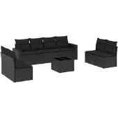 The Living Store 9-tlg. Garten-Sofagarnitur mit Kissen Schwarz Poly Rattan