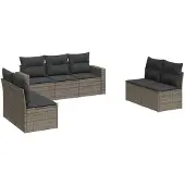The Living Store 7-tlg. Garten-Sofagarnitur mit Kissen Grau Poly Rattan