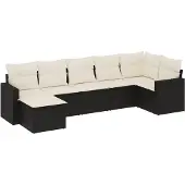 The Living Store 7-tlg. Garten-Sofagarnitur mit Kissen Schwarz Poly Rattan