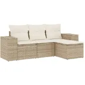 The Living Store 4-tlg. Garten-Sofagarnitur mit Kissen Beige Poly Rattan