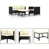 The Living Store 4-tlg. Garten-Sofagarnitur mit Auflagen Schwarz Poly Rattan