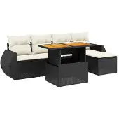 The Living Store 6-tlg. Garten-Sofagarnitur mit Kissen Schwarz Poly Rattan