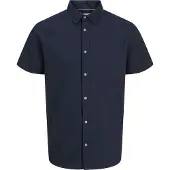 Jack & Jones Kurzarmhemd "JJPIERRE SLUB SHIRT SS", Herren, Gr. S, N-Gr, blau (sky captain), Web, Obermaterial: 100% Baumwolle, unifarben, Basic, Hemden Kurzarmhemd