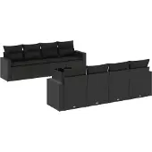 The Living Store 9-tlg. Garten-Sofagarnitur mit Kissen Schwarz Poly Rattan