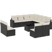The Living Store 12-tlg. Garten-Sofagarnitur mit Kissen Schwarz Poly Rattan