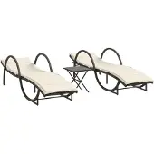 The Living Store Sonnenliegen 2 Stk. mit Tisch Braun Poly Rattan