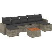 The Living Store 8-tlg. Garten-Sofagarnitur mit Kissen Grau Poly Rattan