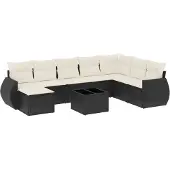 The Living Store 9-tlg. Garten-Sofagarnitur mit Kissen Schwarz Poly Rattan