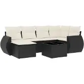 The Living Store 7-tlg. Garten-Sofagarnitur mit Kissen Schwarz Poly Rattan