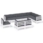 The Living Store 10-tlg. Garten-Lounge-Set mit Kissen Weiß Kiefer Massivholz