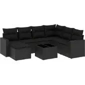 The Living Store 8-tlg. Garten-Sofagarnitur mit Kissen Schwarz Poly Rattan