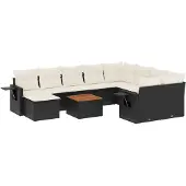 The Living Store 11-tlg. Garten-Sofagarnitur mit Kissen Schwarz Poly Rattan