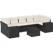 The Living Store 8-tlg. Garten-Sofagarnitur mit Kissen Schwarz Poly Rattan