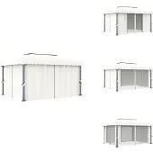 vidaXL Pavillon mit Vorhang 4x3 m Cremeweiß Aluminium - Pavillons & Partyzelte