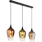 Globo Hängeleuchte Metall schwarz matt, Glas kupferfarben, goldfarben, verchromt, Kabel Textil schwarz, Höhe kürzbar, LxBxH: 830x180x1200mm, exkl. 3x E27 60W 230V