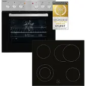 Exquisit EHE 156-2.1 UBZ-Set Einbauherd | 59 L Volumen | Glaskeramikkochfeld | Edelstahl