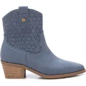 Xti für Damen. 14388505-JEANS Lederstiefeletten 143885 blau (40), 5 bis 8 cm, Reißverschluss, Lässig