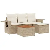 The Living Store 5-tlg. Garten-Sofagarnitur mit Kissen Beige Poly Rattan