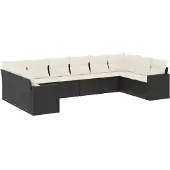 The Living Store 10-tlg. Garten-Sofagarnitur mit Kissen Schwarz Poly Rattan