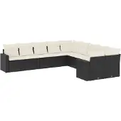 The Living Store 10-tlg. Garten-Sofagarnitur mit Kissen Schwarz Poly Rattan
