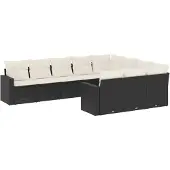 The Living Store 10-tlg. Garten-Sofagarnitur mit Kissen Schwarz Poly Rattan