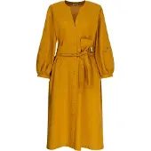 Seidensticker Sommerkleid "Schwarze Rose", Damen, Gr. 3XL (46), Normalgrößen, gelb, 65% Baumwolle, 35% Leinen, unifarben, regular fit, Rundhals, Kleider Sommerkleid, 7/8 Rundhals Uni
