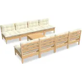 vidaXL 9-tlg. Garten-Lounge-Set mit Creme Kissen Massivholz Kiefer - Gartenmöbel-Sets