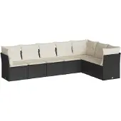 The Living Store 7-tlg. Garten-Sofagarnitur mit Kissen Schwarz Poly Rattan
